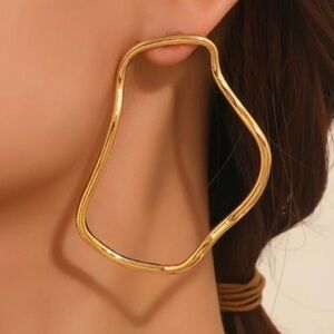 NEW! 24k Gold Plated Abstrac Thin Open Hoop Post Earrings